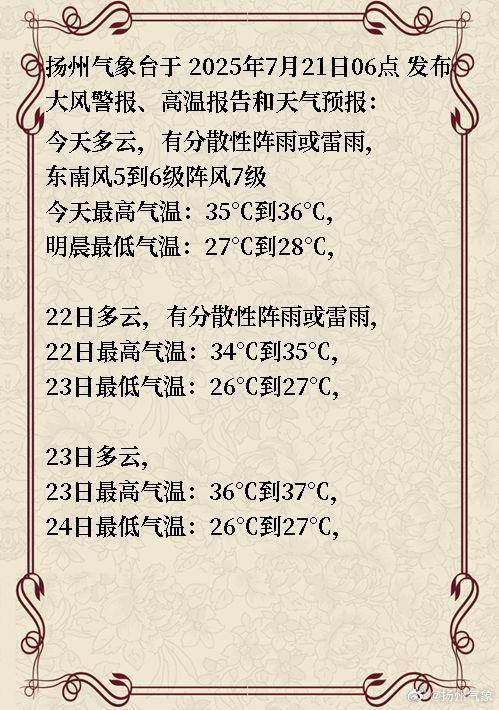 炒股配资开户 扬网天气 | 高温报告+大风警报，扬州人出门注意