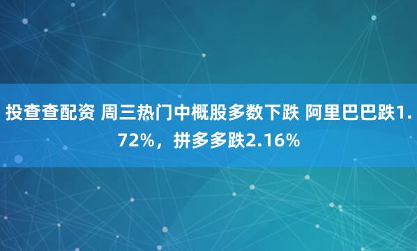 投查查配资 周三热门中概股多数下跌 阿里巴巴跌1.72%，拼多多跌2.16%